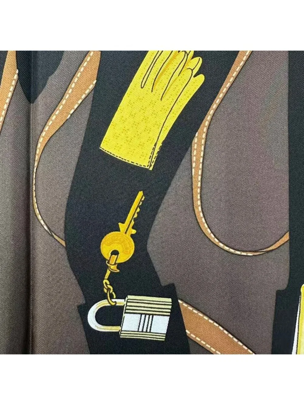 Hermes Scarf Carre 90 Monsieur Et Madame & All Over Print Brown